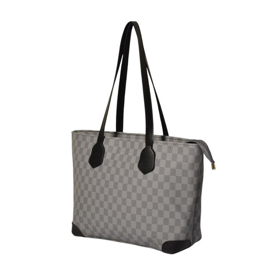 Grey Checkered 3-Piece Women's PU Leather Shoulder Bag Set